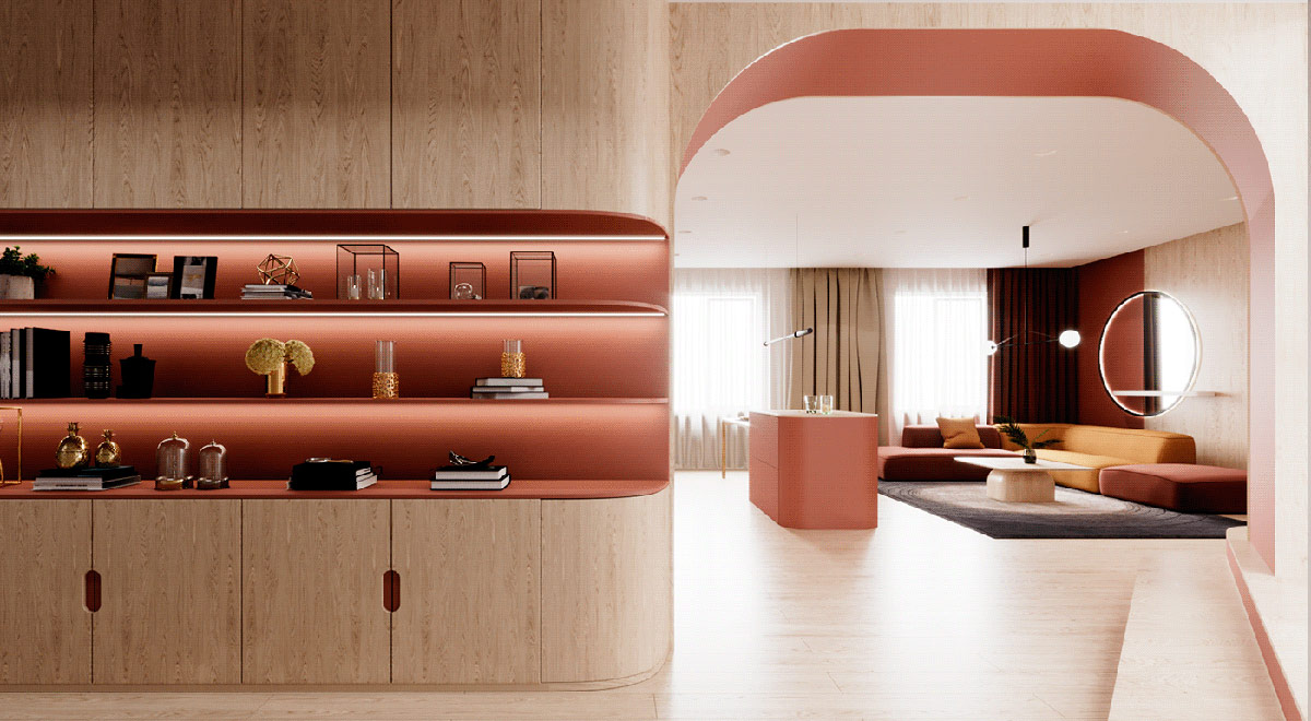 Два современных дизайна дома с красным, оранжевым и золотым